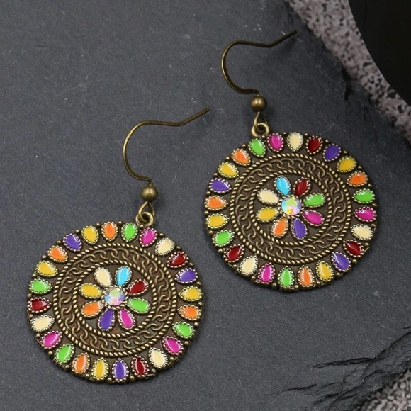 **BILLIE* Bronze x Multicolor Fashion Round Earrings - Picture 5 of 7